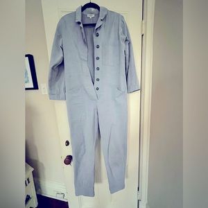 Horses Atelier Fieldsuit  soft blue with tonal skinny stripes. Size 4